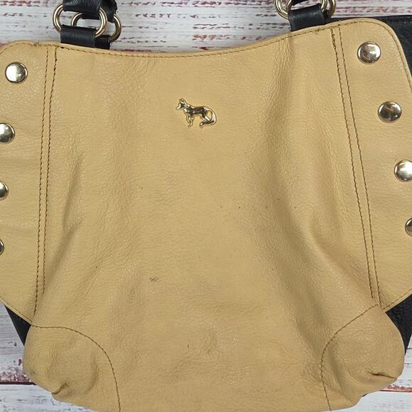 Emma Fox Black Tan Leather Top Dual Handle Satchel Purse Timeless Designer Bag - Picture 5 of 13